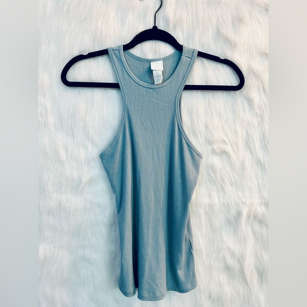 H&M womans blue ribbed Tank Top Size Small